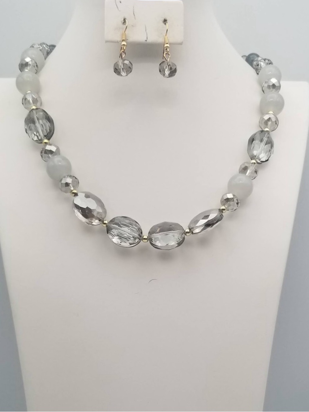 Elegant Gray Crystal Bead Necklace & Earring Set